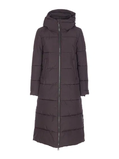 Save The Duck Brown Black Long Down Jacket In Multi