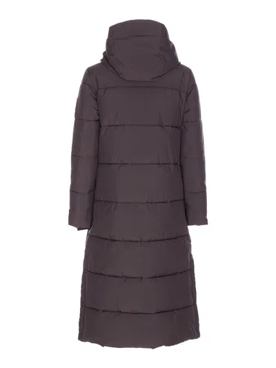 Save The Duck Brown Black Long Down Jacket In Multi