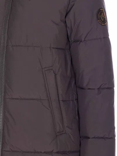 Save The Duck Brown Black Long Down Jacket In Multi