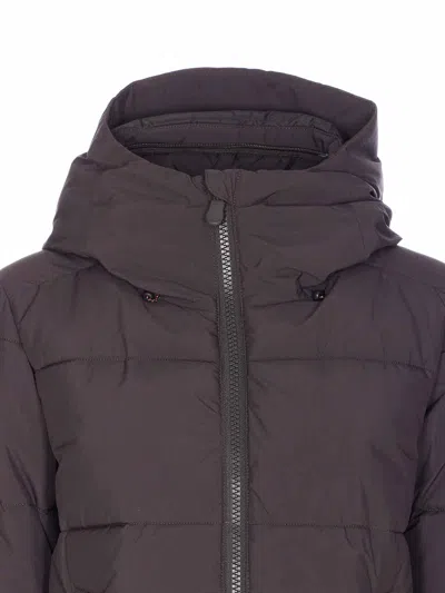 Save The Duck Brown Black Long Down Jacket In Multi