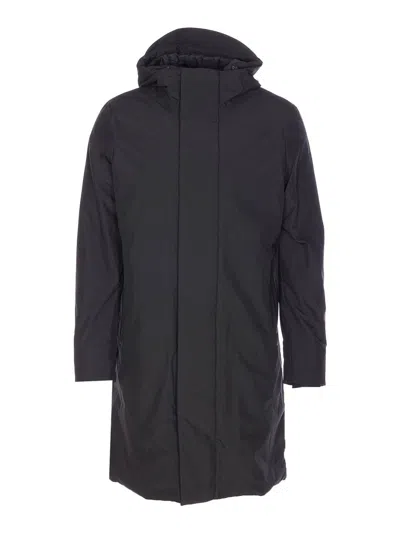 Save The Duck Black Coat With Zip And Buttons Closure In Multi