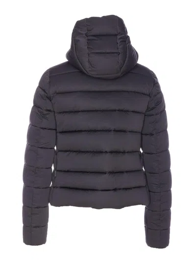 Save The Duck Black Down Jacket With Frontal Zip Closure In Blue
