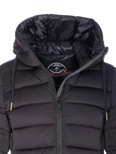Save The Duck Black Down Jacket With Frontal Zip Closure In Blue