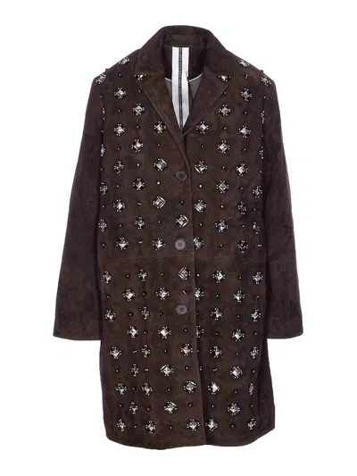 Sword 6.6.44 Goat Suede Leather Blazer With Stone Details In Brown