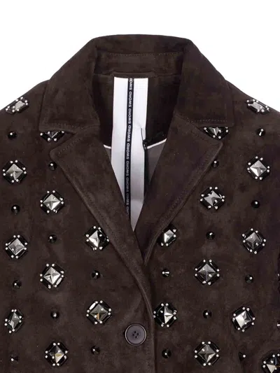 Sword 6.6.44 Goat Suede Leather Blazer With Stone Details In Brown