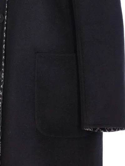 Tory Burch Jacquard Wool Coat With Monogram T In Black