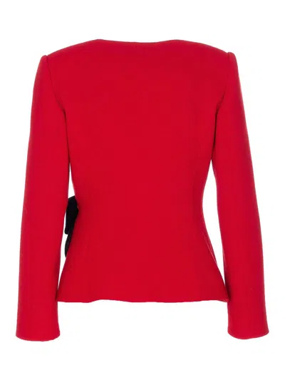 Valentino Wool Crepe Contrasting Bow Jacket In Red