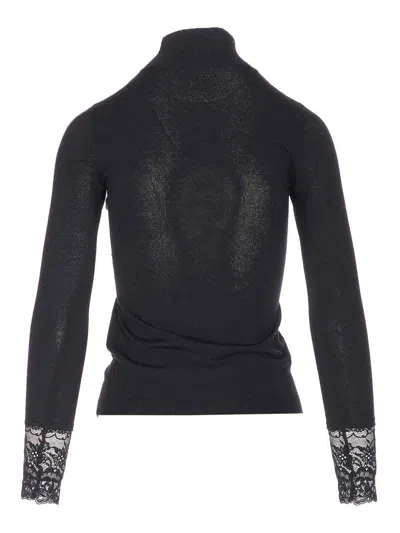 Valentino Knitwear With Bow And Sheer Panel In Black