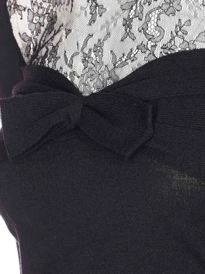Valentino Knitwear With Bow And Sheer Panel In Black