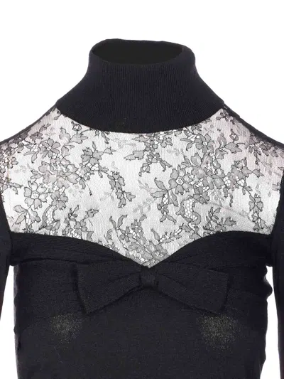 Valentino Knitwear With Bow And Sheer Panel In Black