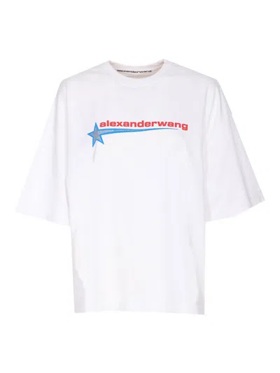 Alexander Wang Crystal Hotfix Star Jersey T-shirt In White