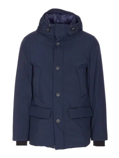 Woolrich Waterproof Nylon Parka With Duck Down Padding In Blue