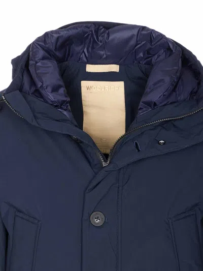 Woolrich Waterproof Nylon Parka With Duck Down Padding In Blue