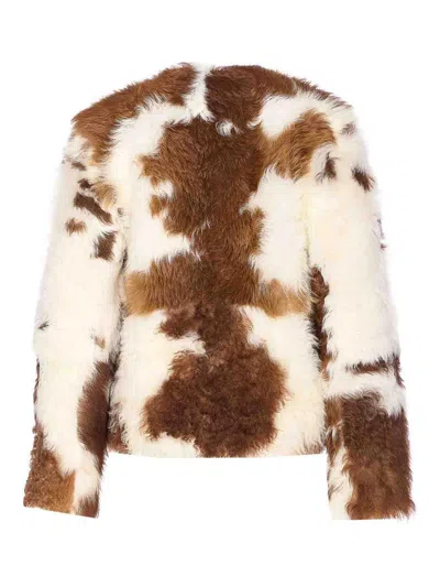 Zimmermann Animal Print Faux Fur Long Sleeve Jacket In Brown