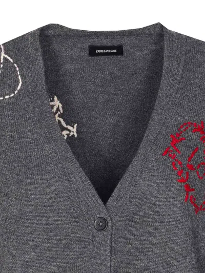 Zadig & Voltaire Mirkaz West Graph Embroidered Cashmere Cardigan In Animal Print