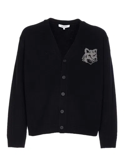 Maison Kitsuné Black Fox Head Cardigan With Buttons Closure In Multi