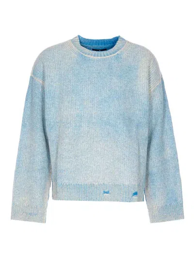 Represent Oversize Reversible Fade Out Distressed Wool Crewneck Sweater In Gray