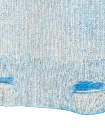 Represent Oversize Reversible Fade Out Distressed Wool Crewneck Sweater In Gray