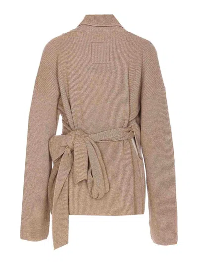 Uma Wang Wrap Cardigan With Belted Waist And Bow In Neutral