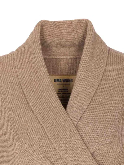 Uma Wang Wrap Cardigan With Belted Waist And Bow In Neutral