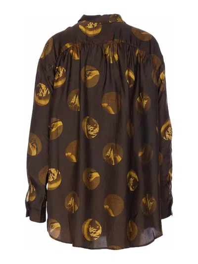 Uma Wang Long Sleeve Collared Printed Top In Brown