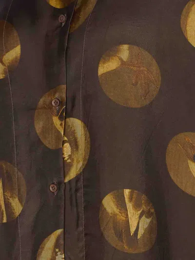 Uma Wang Long Sleeve Collared Printed Top In Brown