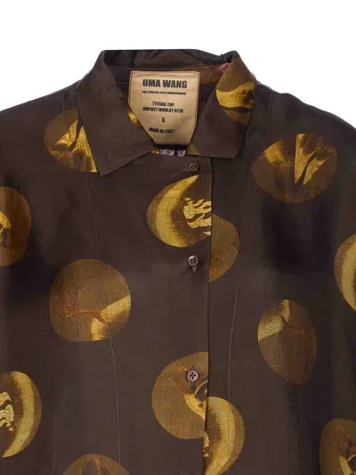 Uma Wang Long Sleeve Collared Printed Top In Brown