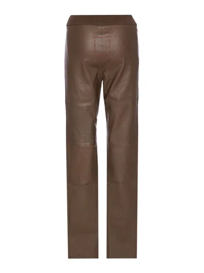 Uma Wang Stretch Leather Trousers Elastic Waist In Green
