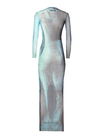 Jean Paul Gaultier Mesh Long Dress In Blue