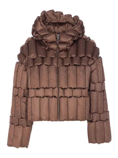 Raxxy Brown Patterned Down Jacket In Brown