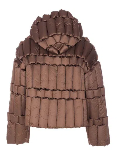 Raxxy Brown Patterned Down Jacket In Brown
