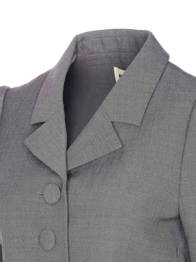 Shushu-tong Grey Jacket With Notched Revers And V Neck In Wool Blend Woman In Gray