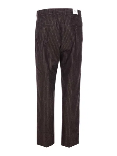 Nn07 Kay 1630 Straight-leg Pleated Striped Recycled Wool-blend Felt Trousers In Brown