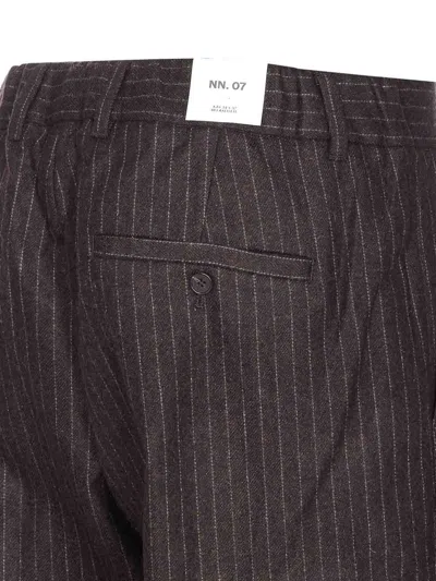 Nn07 Kay 1630 Straight-leg Pleated Striped Recycled Wool-blend Felt Trousers In Brown