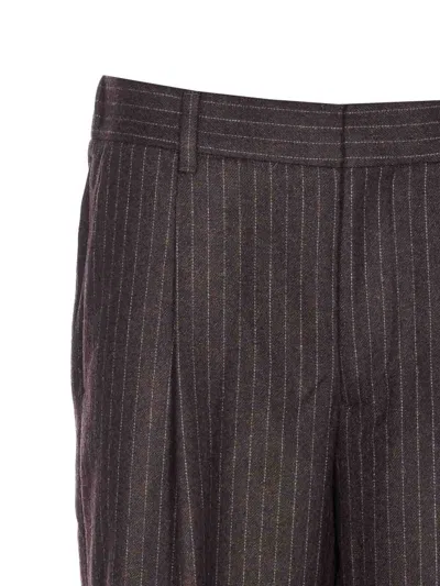 Nn07 Kay 1630 Straight-leg Pleated Striped Recycled Wool-blend Felt Trousers In Brown