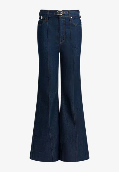 Zimmermann Wide-leg Belted Jeans In Blue