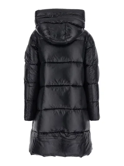 Save The Duck Long Quilted Down Jacket With High Collar And Plumtech Insulation In Black