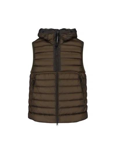 C.p. Company Goggle Hooded Down Gilet In Green