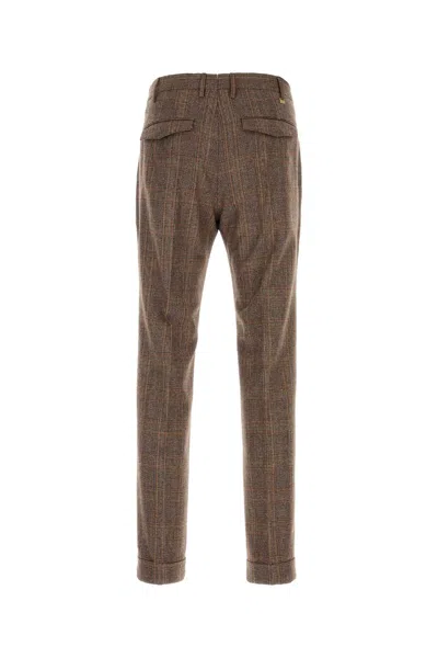 Pt Torino Wool Trousers With Embroidery And Pleats In Brown