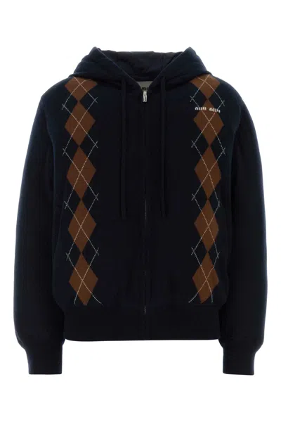 Miu Miu Navy Blue Cashmere Down Jacket In Blue