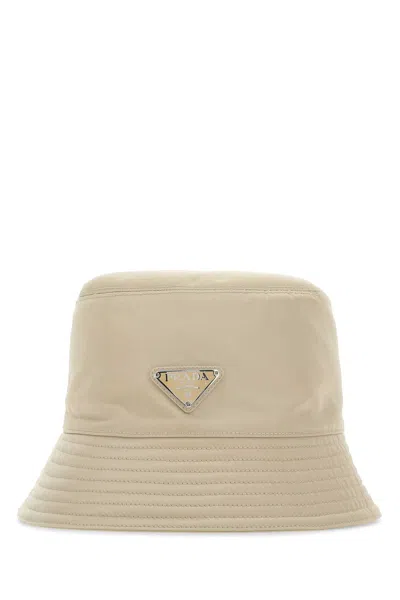 Prada Recycled Nylon Hat Featuring Metal Accents In Neutral