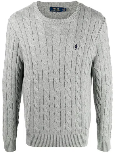 Polo Ralph Lauren Maglia In Cotone A Trecce Regular-fit Sweater In Gray