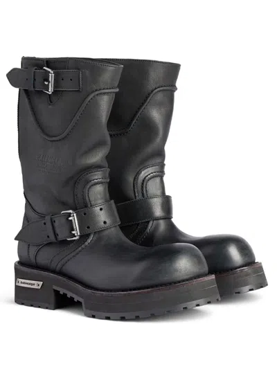 Balenciaga Venom Boots In Worn-out Effect Leather Shoes In Black