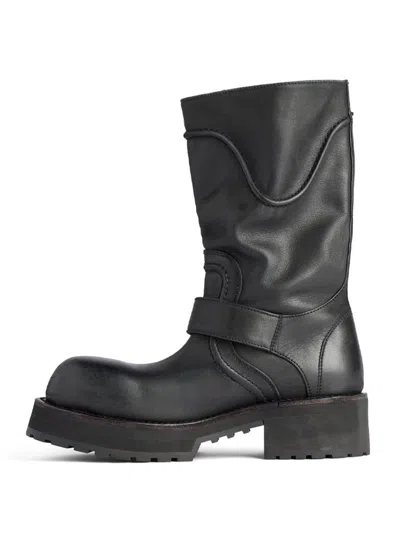 Balenciaga Venom Boots In Worn-out Effect Leather Shoes In Black