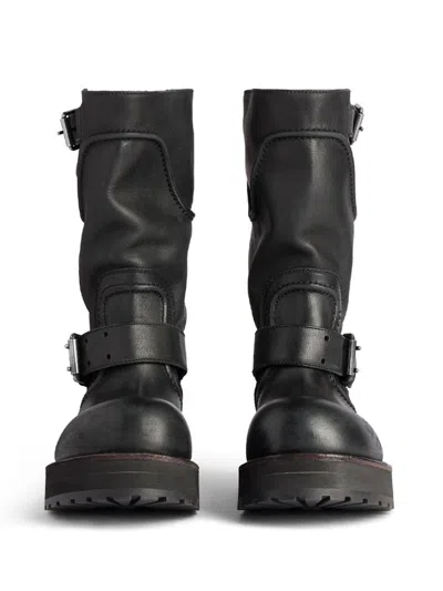 Balenciaga Venom Boots In Worn-out Effect Leather Shoes In Black