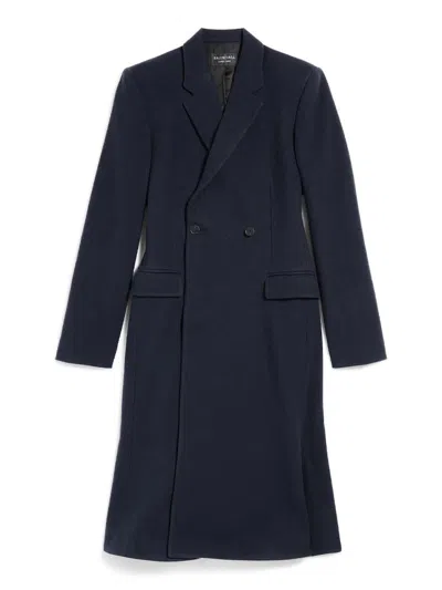 Balenciaga Godet Brushed Wool Midi Coat Clothing In Blue