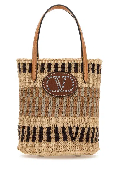 Valentino Raffia Bucket Bag Featuring Dual Handles In Multi
