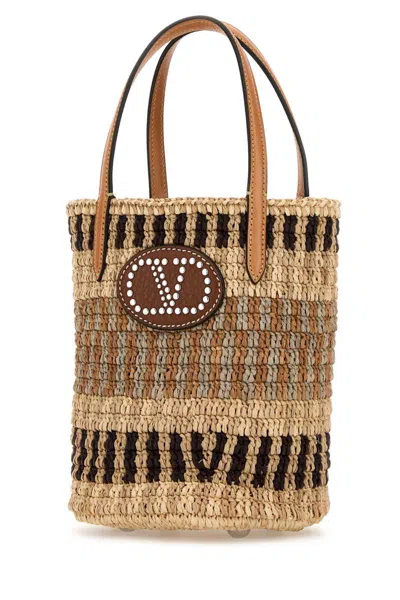 Valentino Raffia Bucket Bag Featuring Dual Handles In Multi