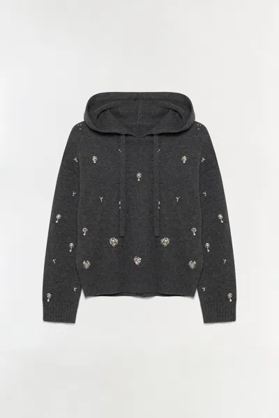 Simkhai Women's Knitted Karmen Embellished Cashmere Hoodie In Charcoal Grey In Black