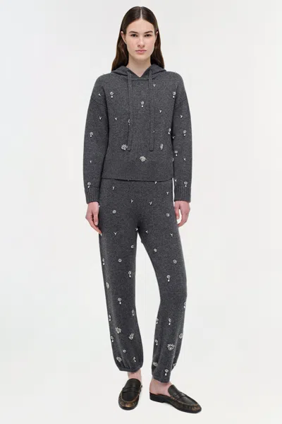 Simkhai Women's Knitted Karmen Embellished Cashmere Hoodie In Charcoal Grey In Black